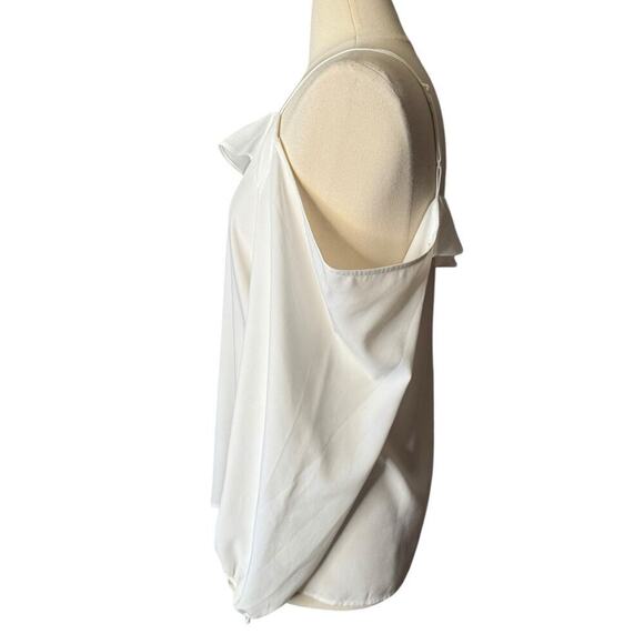 Collective Concepts Cold Shoulder Flutter Blouse White XL Tie Wrist Puff Sleeve - Picture 4 of 9